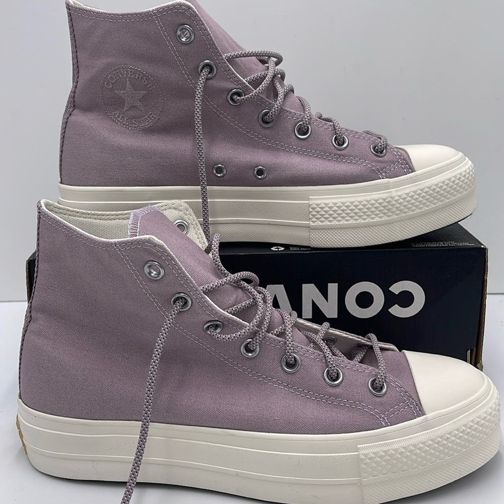 Converse Purple and White Platform Sneakers with Canvas Upper